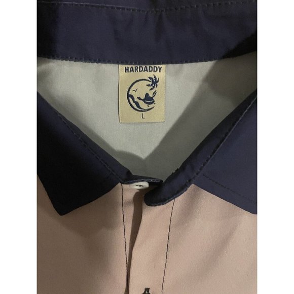 Hardaddy Men's Retro Bowling Shirt Short Sleeve Stripe Button Up Pink Blue Large - Picture 3 of 6